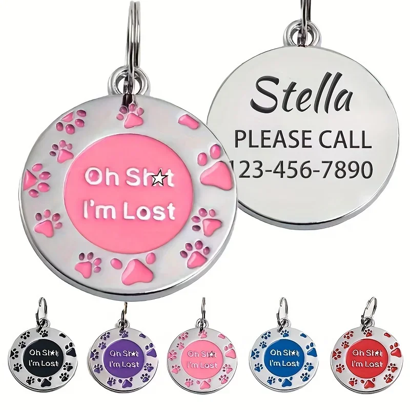 Phone Accessories And Names - Personalized Glitter Paw Print Pet Tag