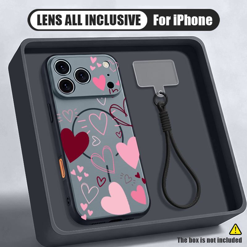 Lanyard Phone Strap - Love Heart Pattern Magnetic Phone Case