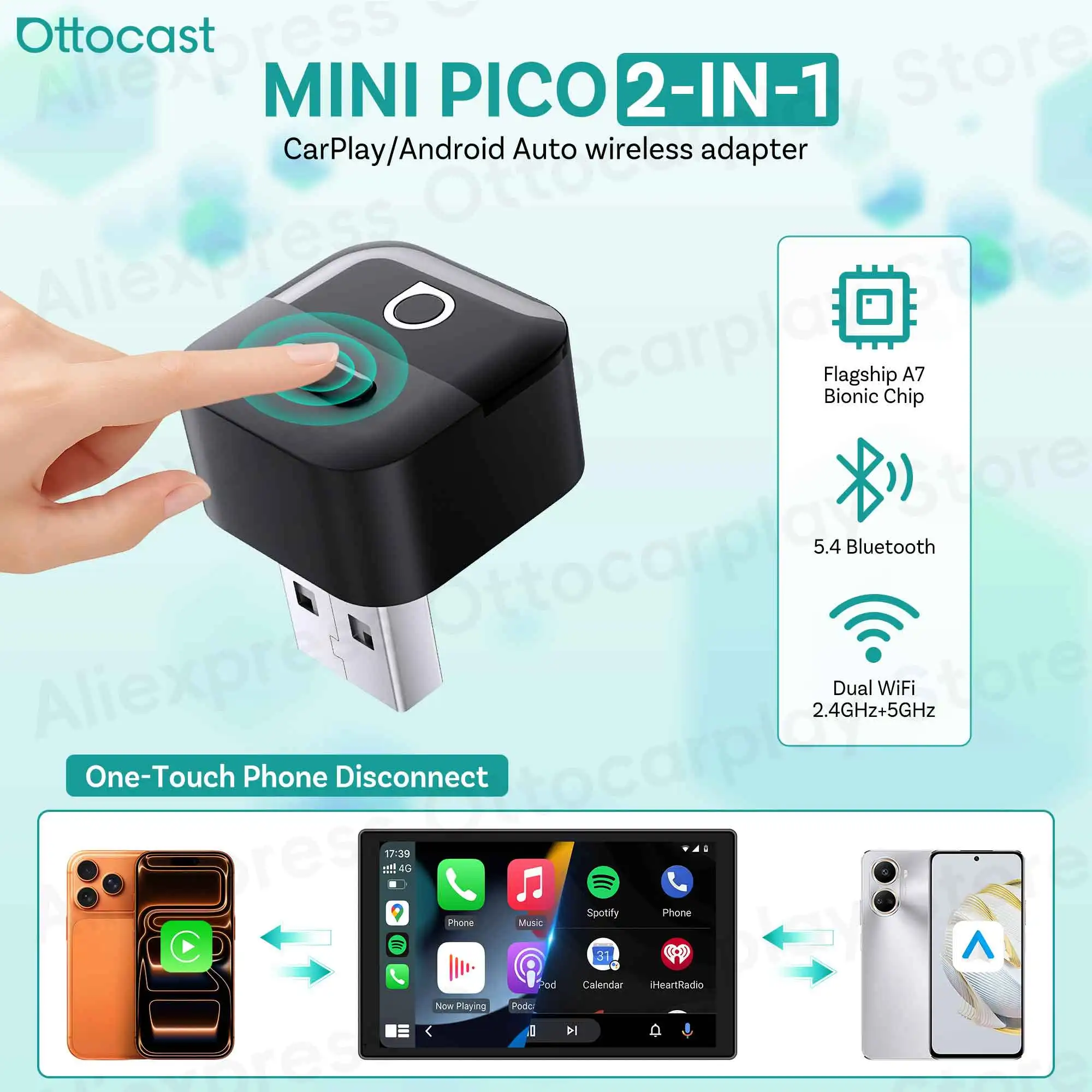 Phone Accessories For Android - OTTOCAST Mini Pico 2026 Wireless CarPlay